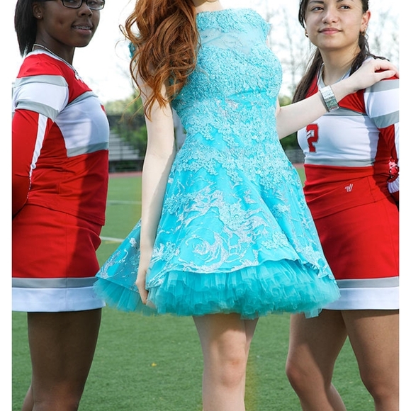 Jovani Petite Girl Elegant Lace Turquoise Dress Size 00